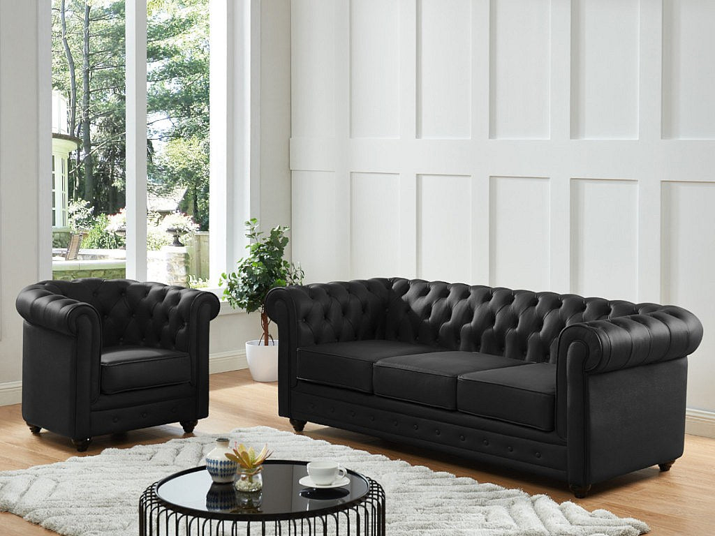 Capitonnage du fauteuil chesterfield BEAUMONT en cuir de buffle noir