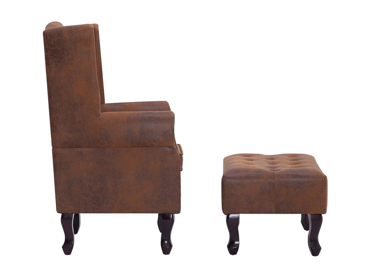 Accoudoirs galbés du fauteuil chesterfield SHELDON en simili daim