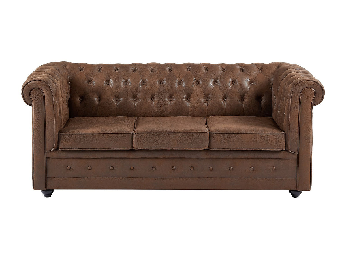 Accoudoirs roulés du canapé chesterfield CARLTON aspect cuir vieilli