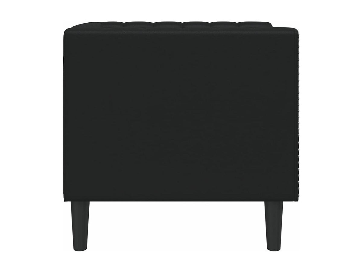 Détail du simili cuir noir du fauteuil chesterfield DARWIN