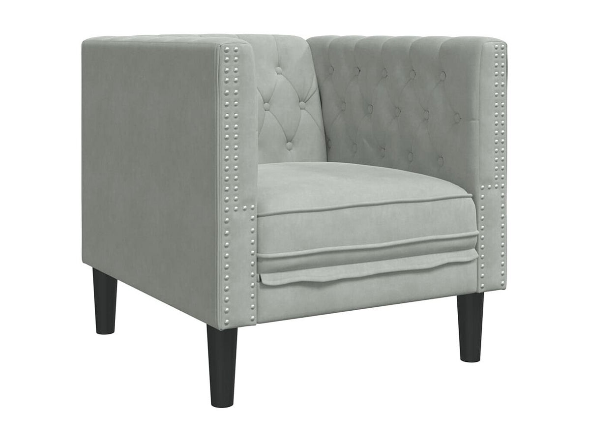 Capitonnage à boutons tuftés du fauteuil chesterfield CROMWELL gris clair