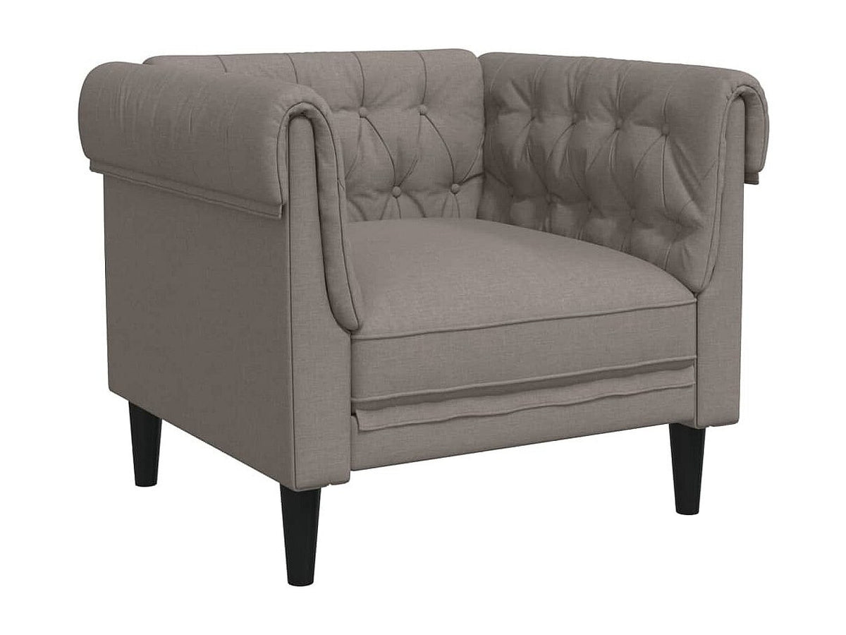 Capitonnage du fauteuil chesterfield RAMSEY en tissu taupe