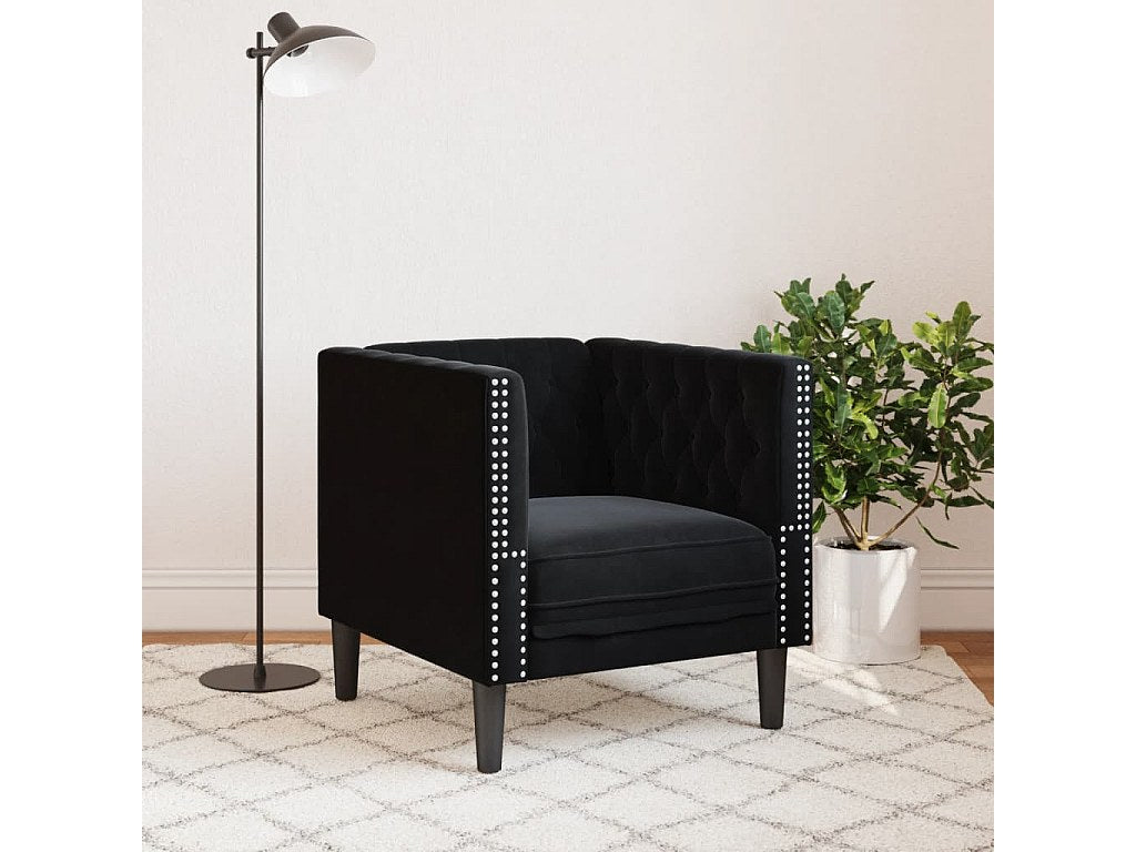 Accoudoirs rembourrés du fauteuil chesterfield FAIRFAX velours noir