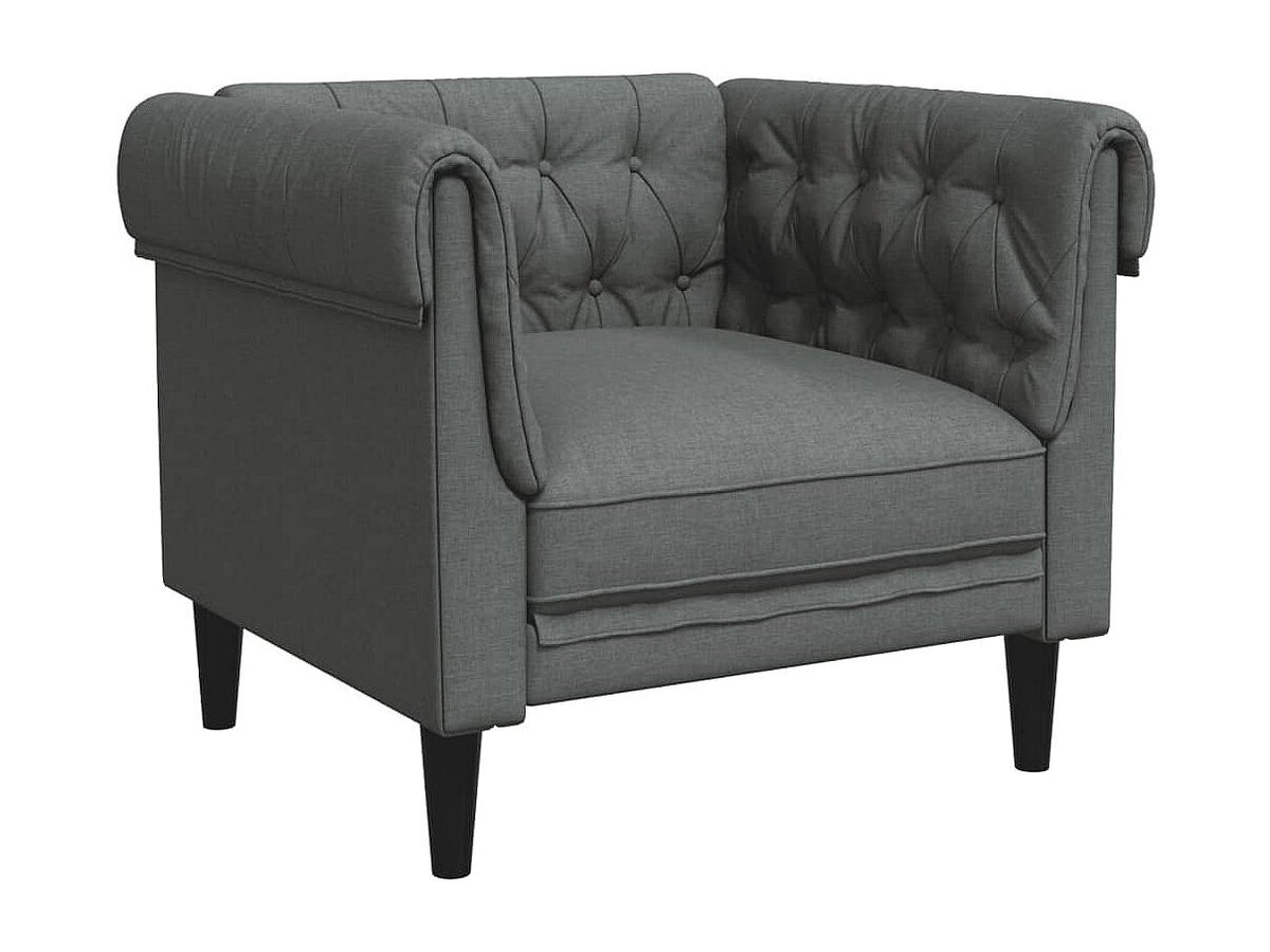 Capitonnage du fauteuil chesterfield PEMBROKE en tissu gris foncé