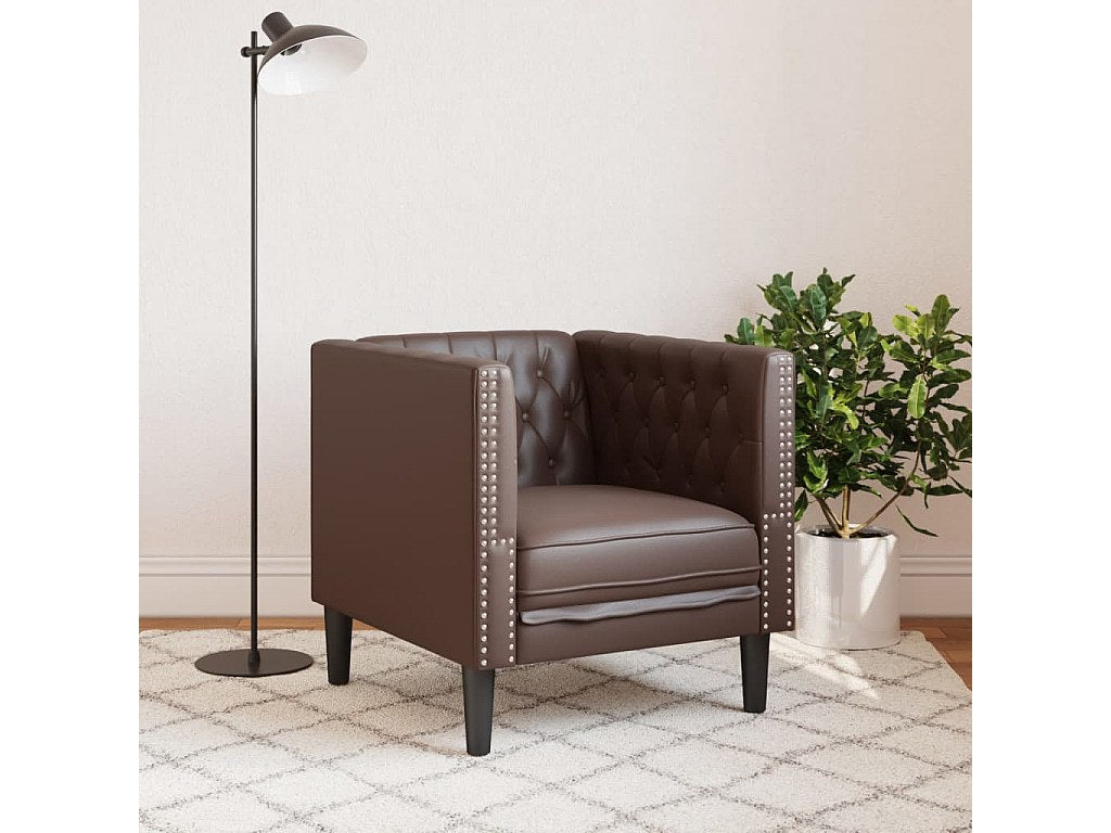 Accoudoirs du fauteuil chesterfield QUENTIN en simili cuir marron