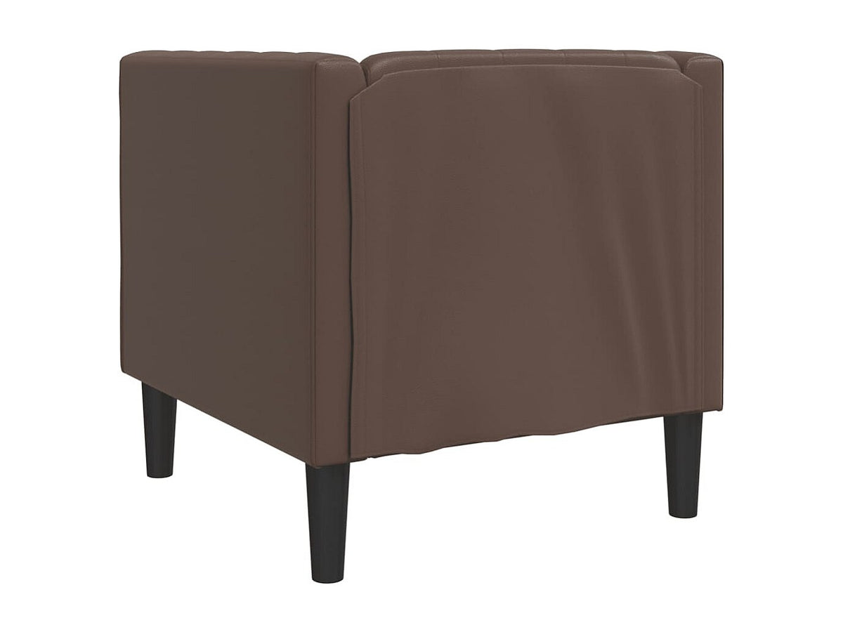 Détail du simili cuir marron du fauteuil chesterfield QUENTIN