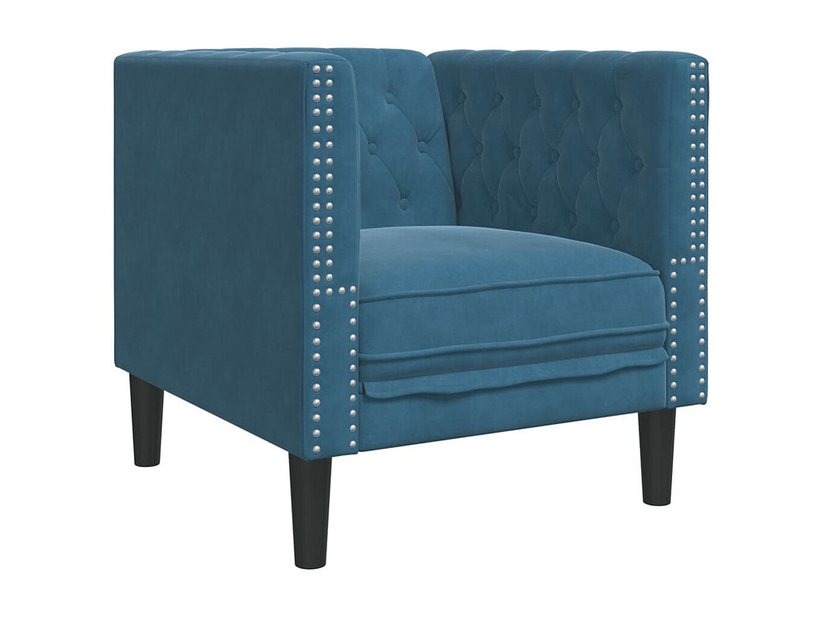 Capitonnage à boutons du fauteuil chesterfield DENTON bleu