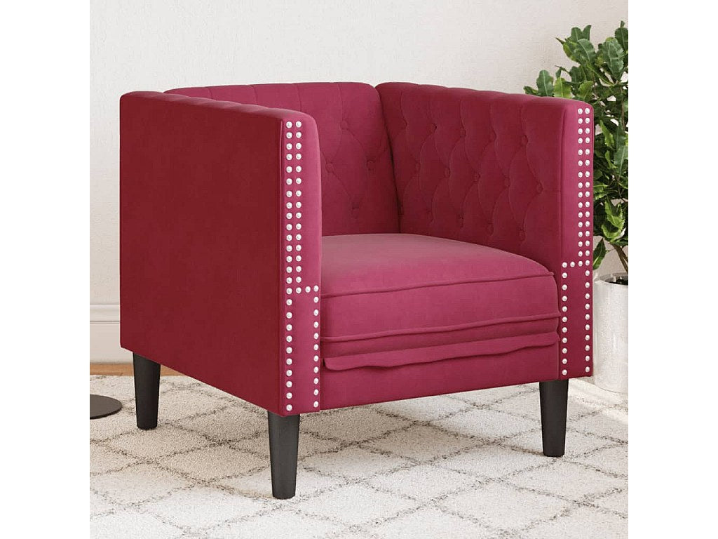Fauteuil chesterfield 1 place en velours rouge bordeaux - DALTON