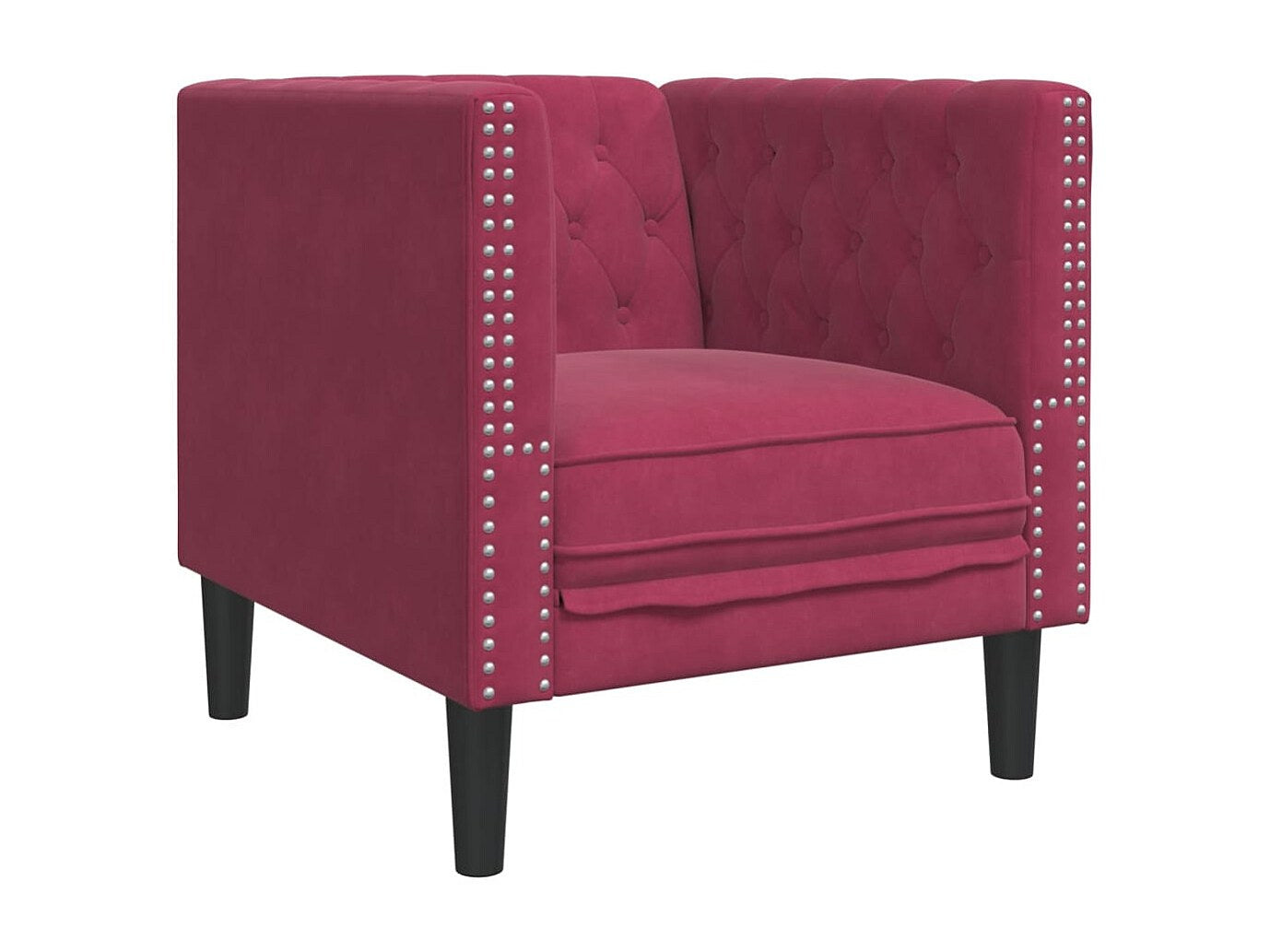 Capitonnage boutonné du fauteuil chesterfield DALTON en velours rouge bordeaux