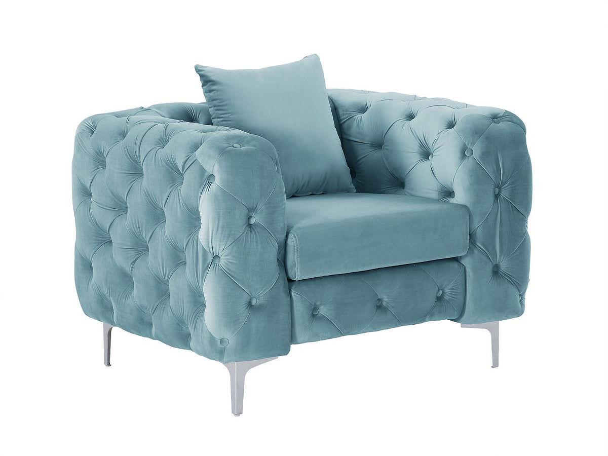 Pieds métal du fauteuil chesterfield EDWINA bleu ciel