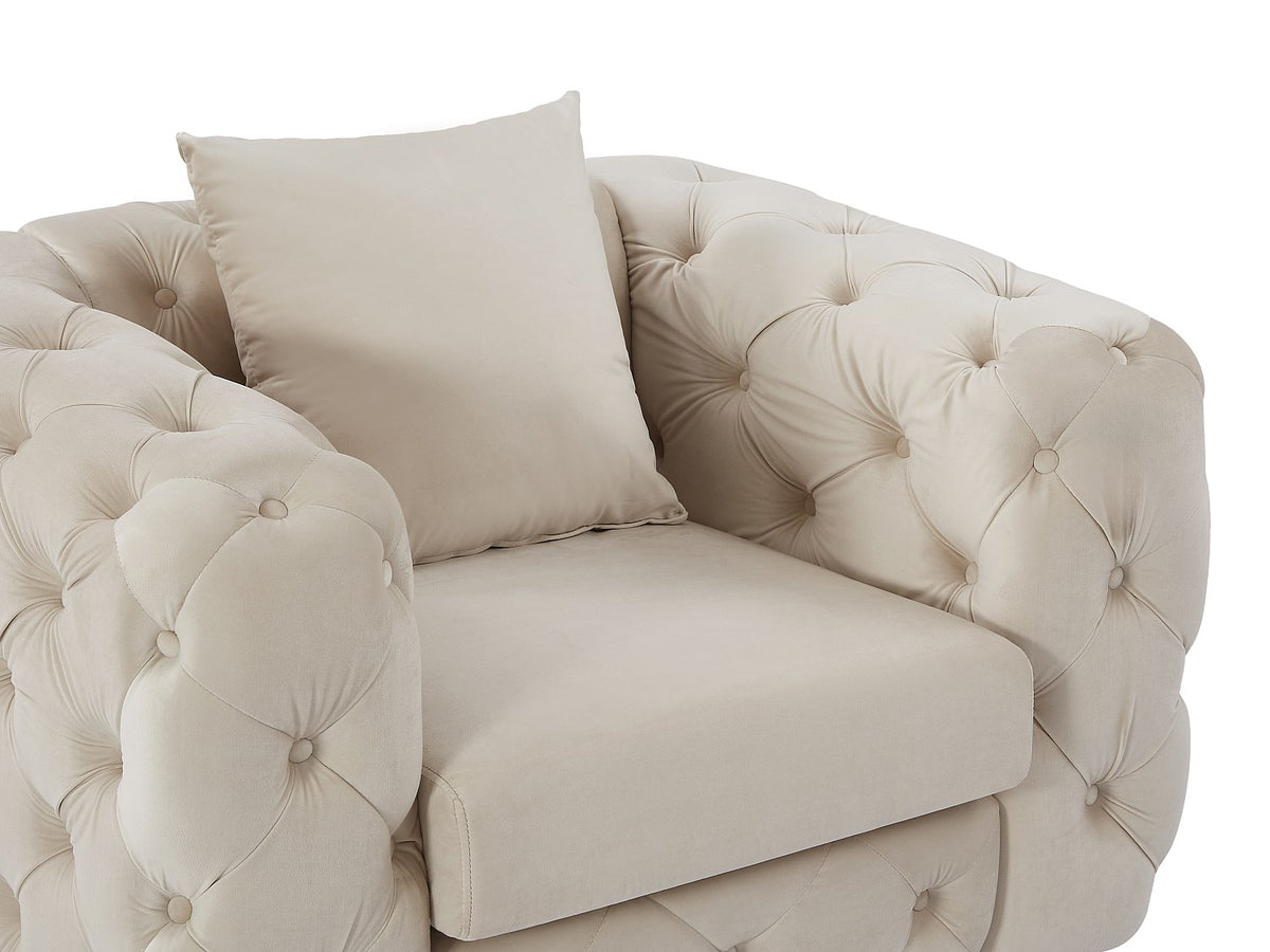 Assise déhoussable du fauteuil chesterfield EDWINA velours beige