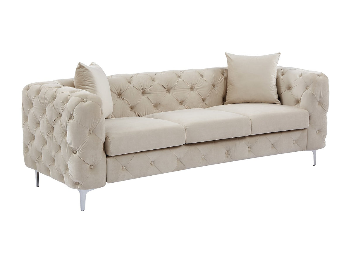 Accoudoirs roulés du canapé chesterfield EDWINA beige 3 places