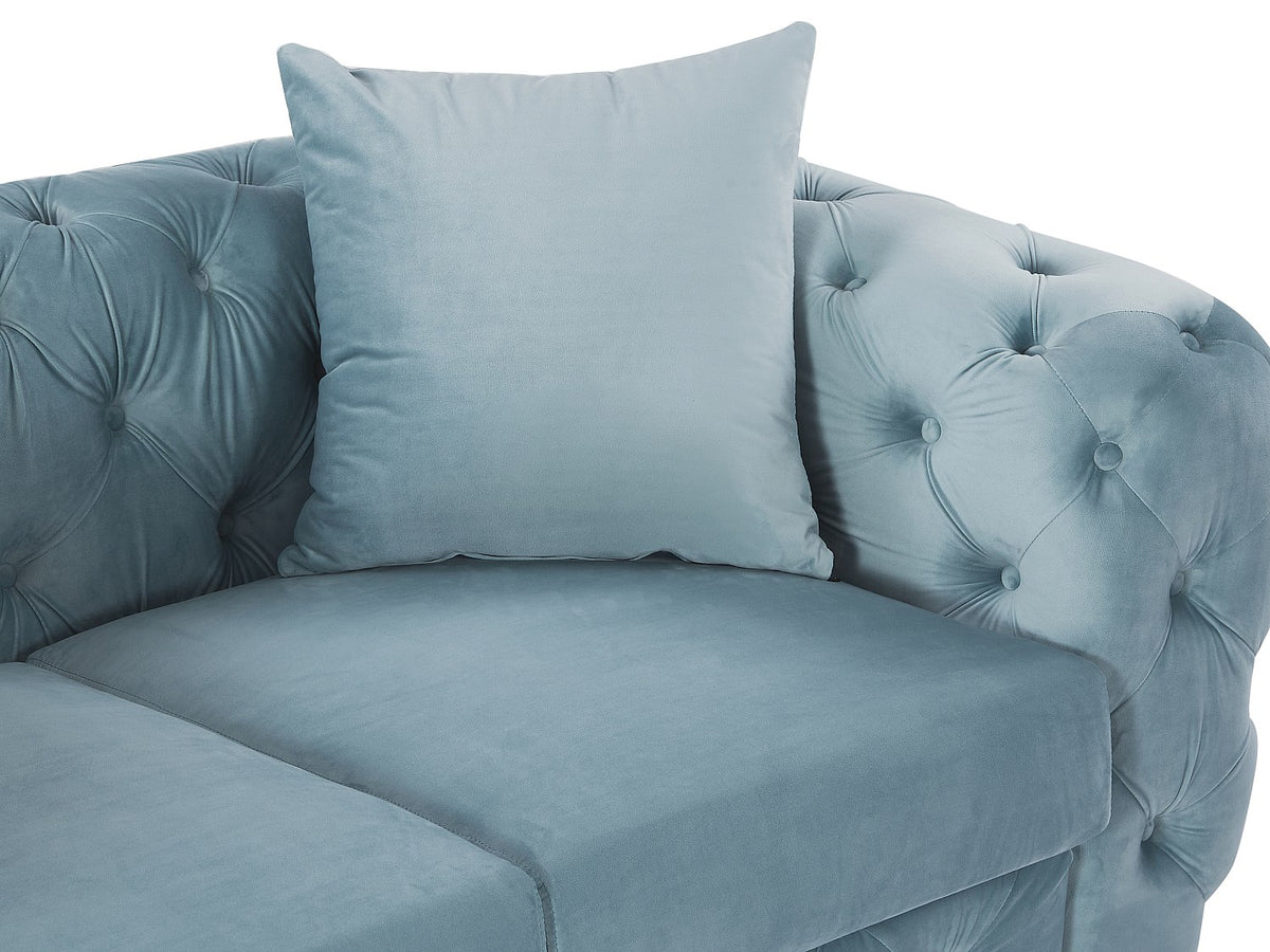Assise déhoussable du canapé chesterfield EDWINA 3 places bleu ciel
