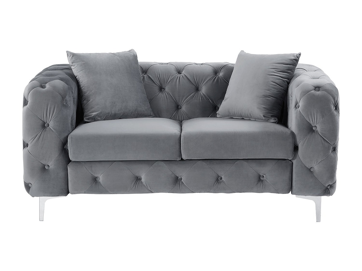 Capitonnage du canapé chesterfield EDWINA 2 places velours gris anthracite