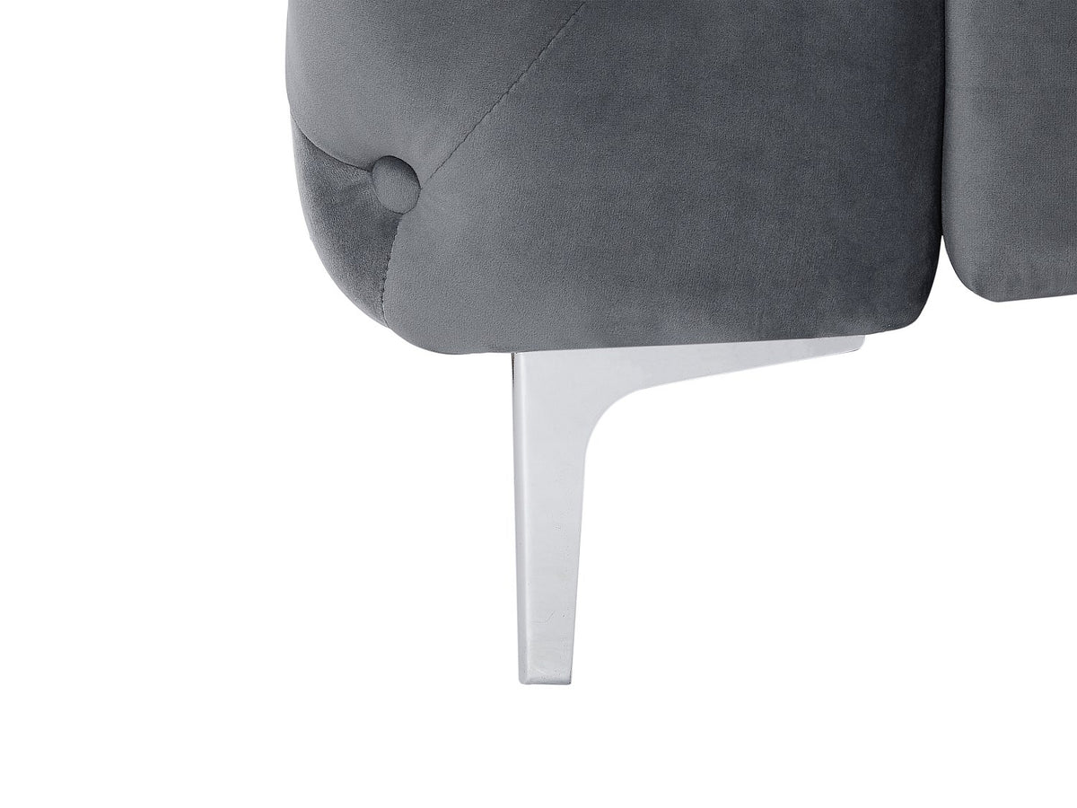 Détail du velours gris anthracite du canapé chesterfield EDWINA 2 places