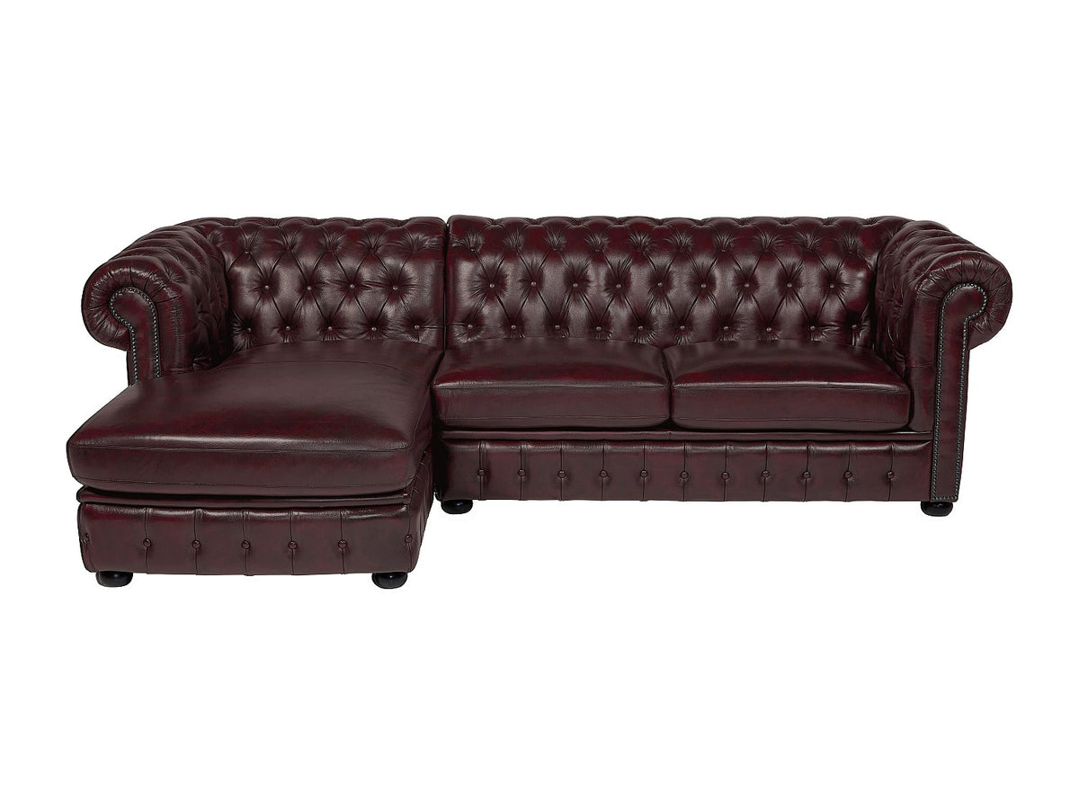 Canapé d'angle chesterfield BRENTON en cuir de buffle avec méridienne à gauche