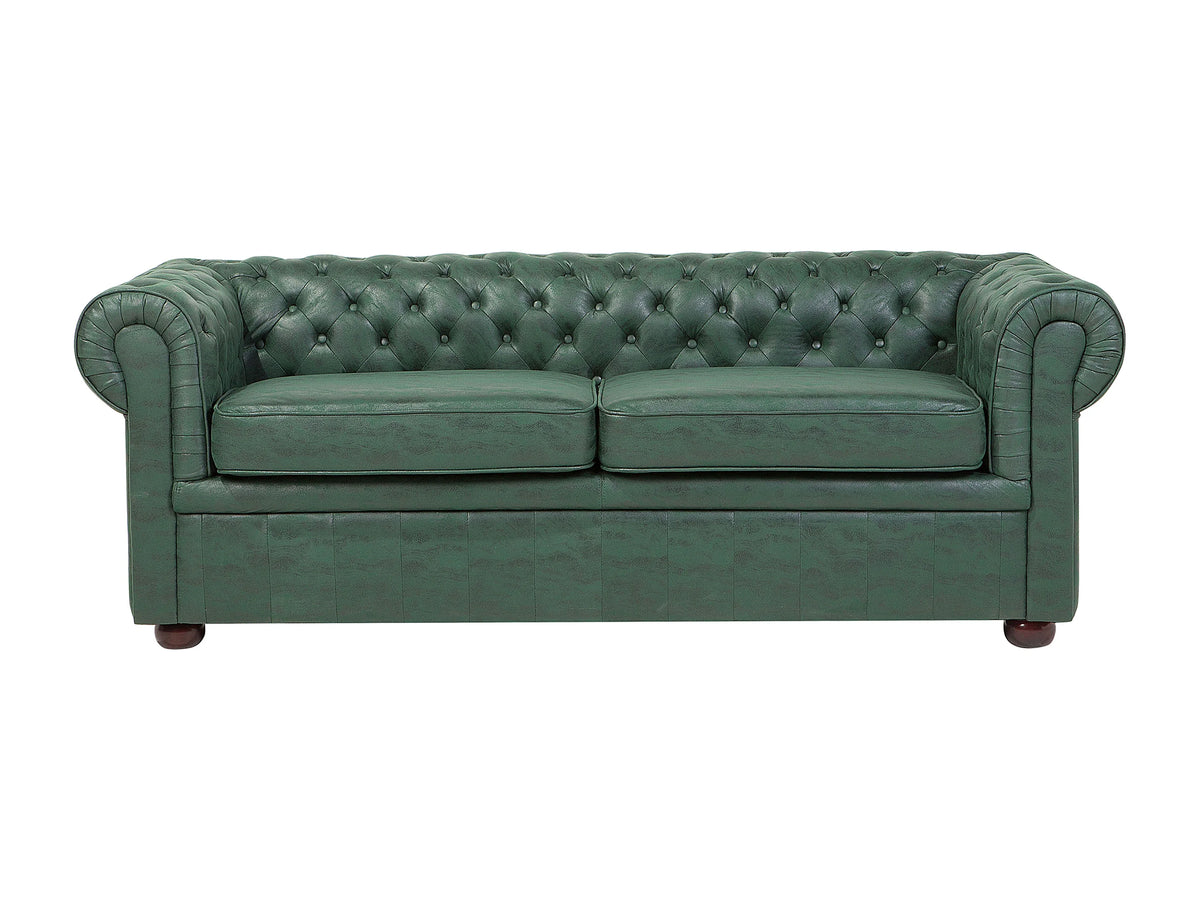 Vue d'ensemble du canapé chesterfield BRAMPTON 3 places vert