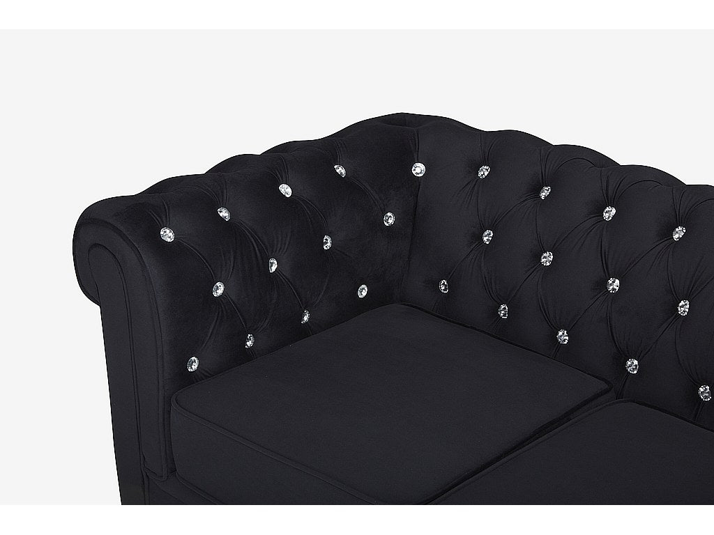 Assise déhoussable du canapé chesterfield CRYSTAL 3 places velours noir
