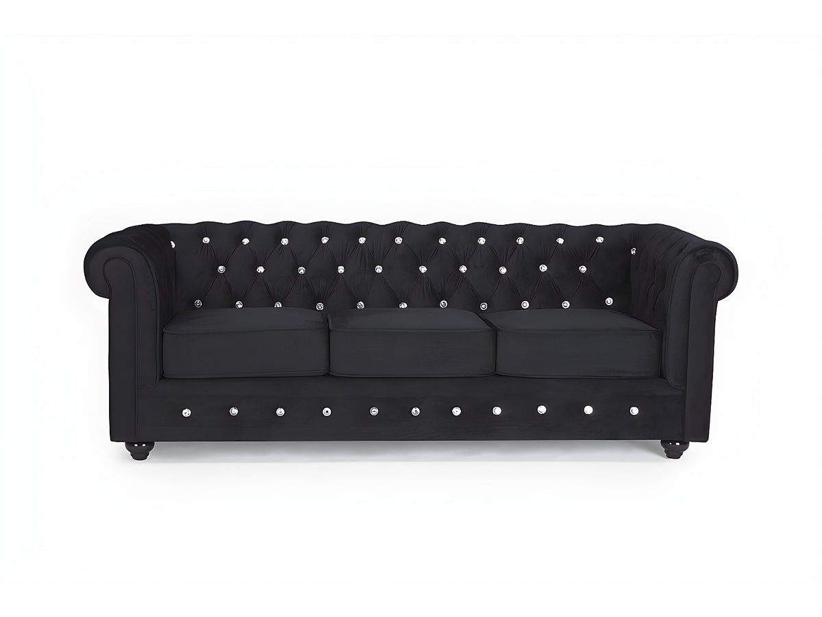 Capitonnage boutonné du canapé chesterfield CRYSTAL 3 places noir