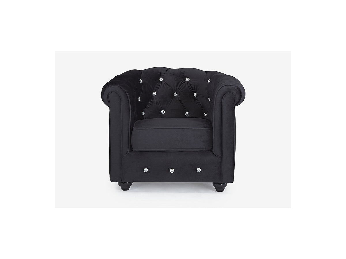 Boutons effet cristal du fauteuil chesterfield CRYSTAL en velours noir