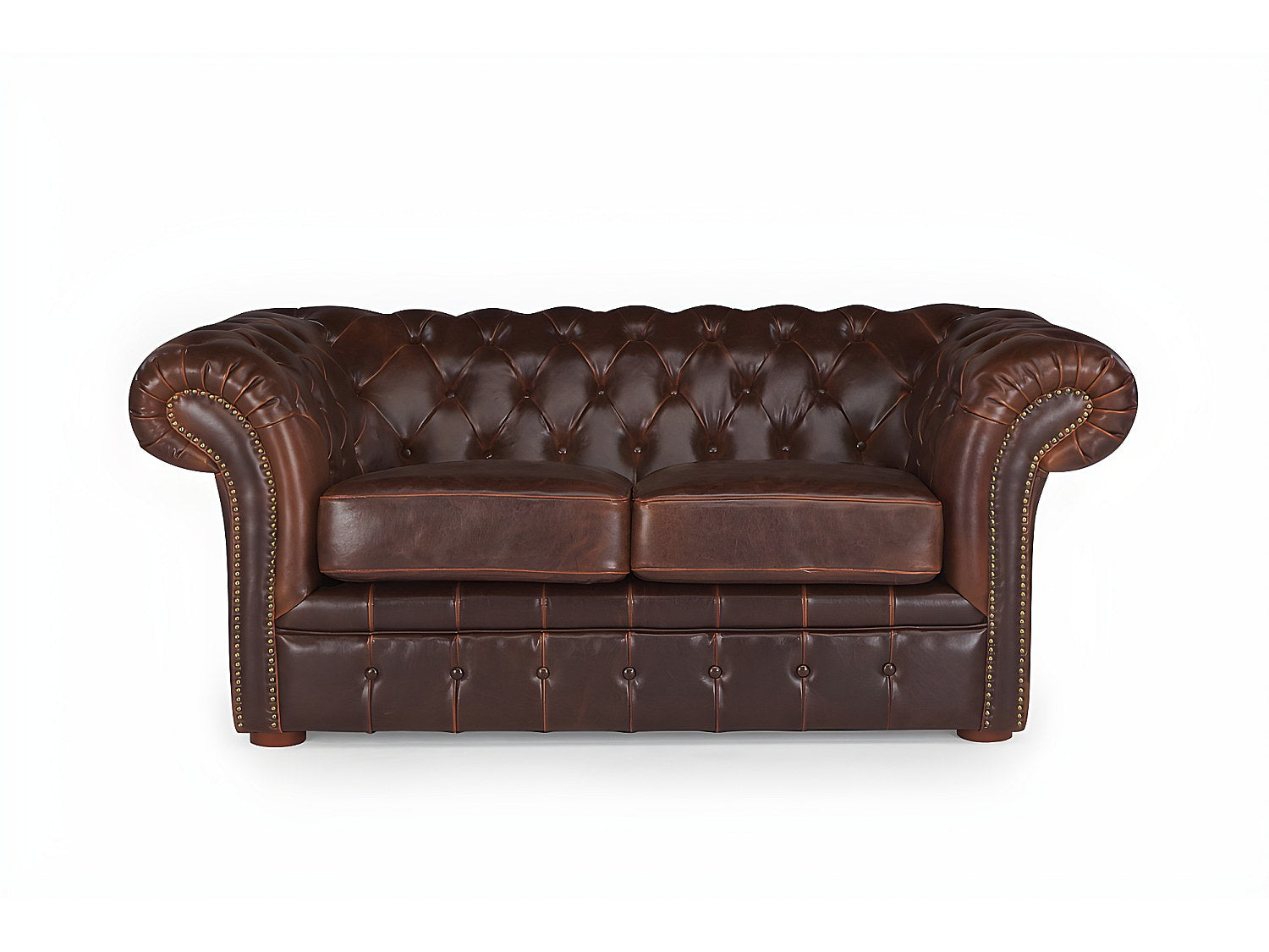 Coutures cloutées du canapé chesterfield CLOTAIRE marron chocolat