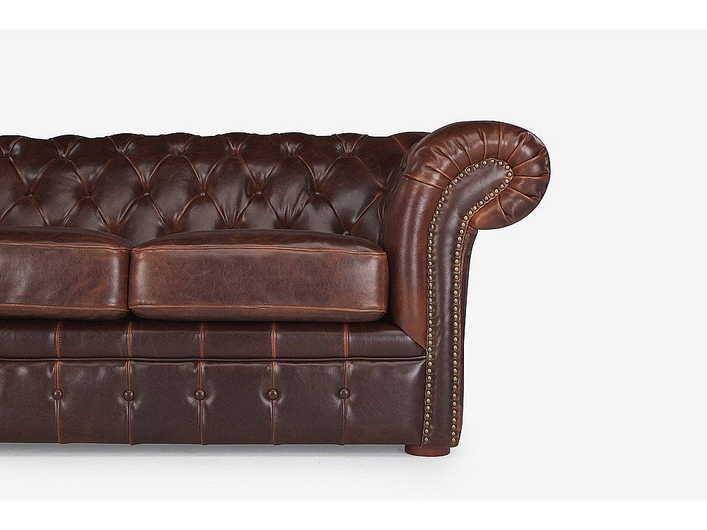 Vue d'ensemble du canapé chesterfield CLOTAIRE 2 places cuir chocolat