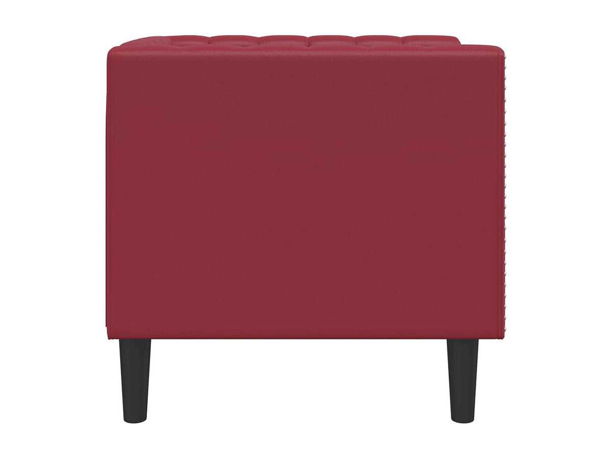 Détail du simili cuir rouge bordeaux du fauteuil chesterfield IRWIN