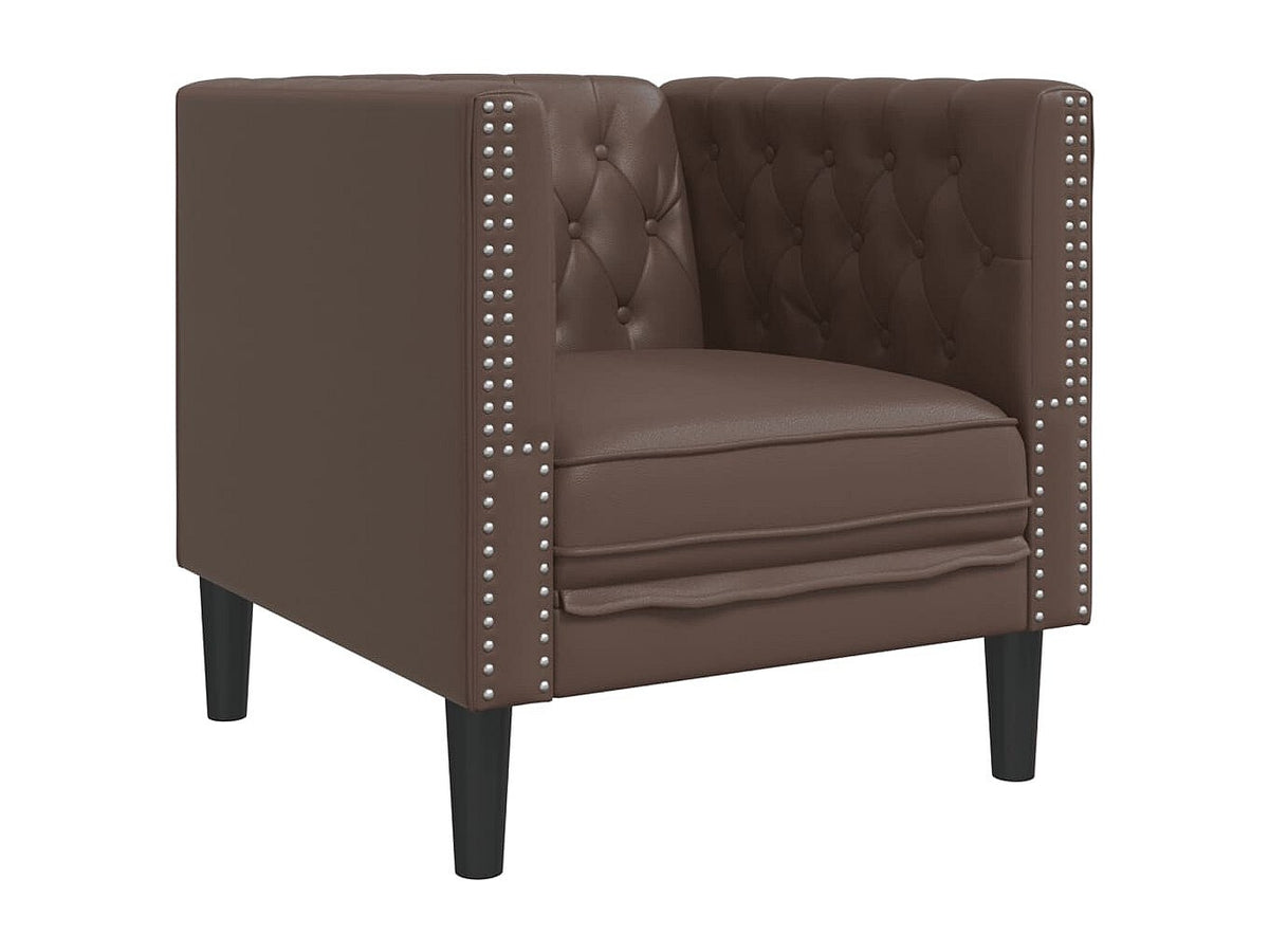 Boutons tuftés du fauteuil chesterfield SUTTON en simili cuir marron
