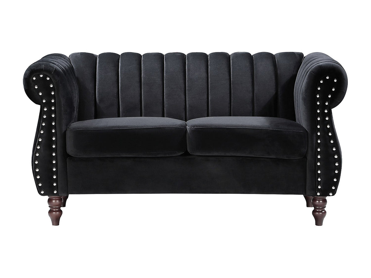 Capitonnage clouté du canapé chesterfield TRUMBO velours noir