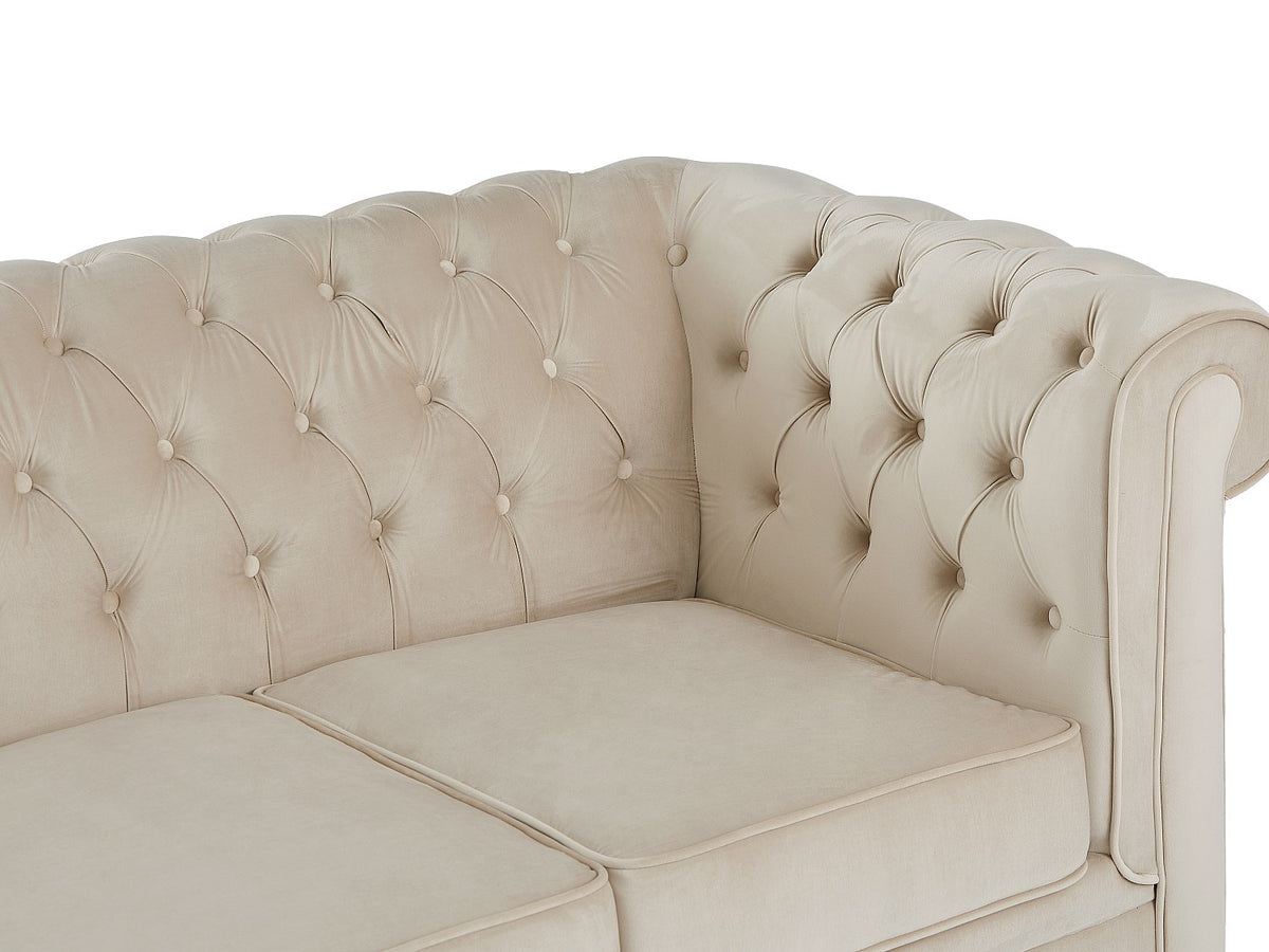 Accoudoirs et capitons du canapé chesterfield FINLEY beige