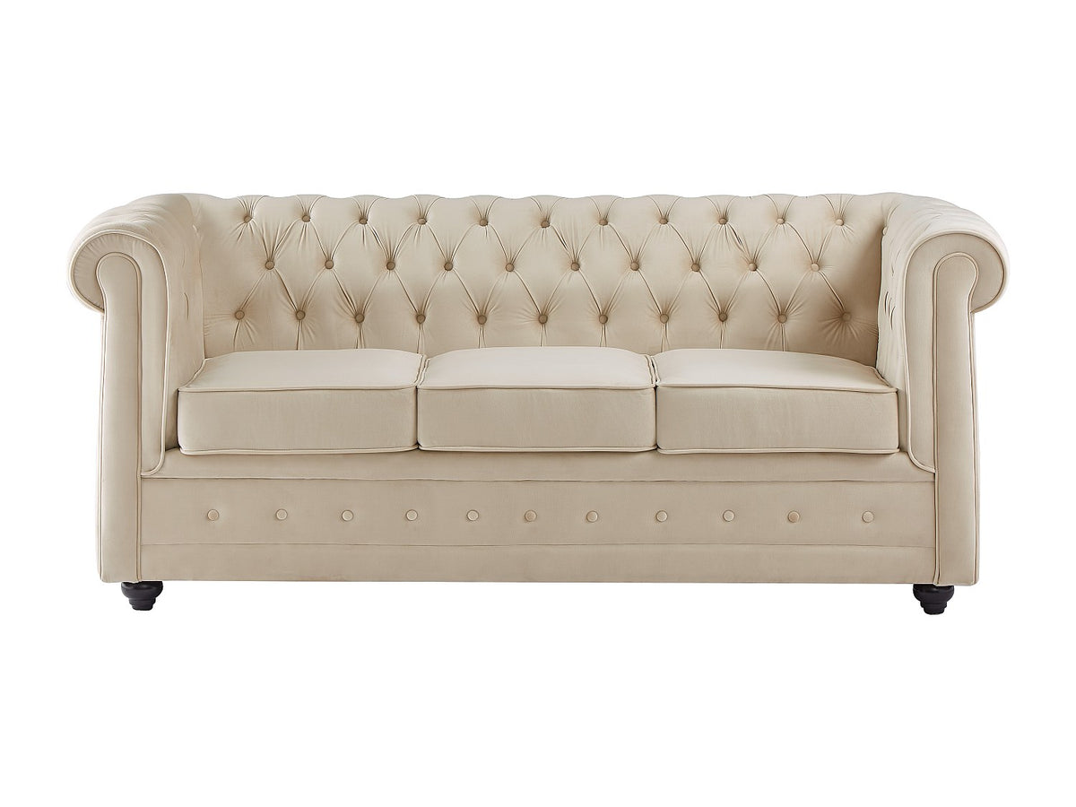 Canapé lit chesterfield FINLEY 3 places en velours beige