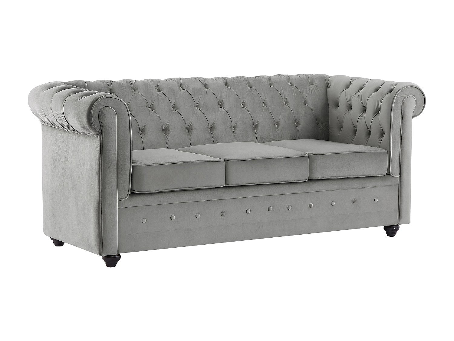 Canapé lit chesterfield WINSTON 3 places en velours gris clair