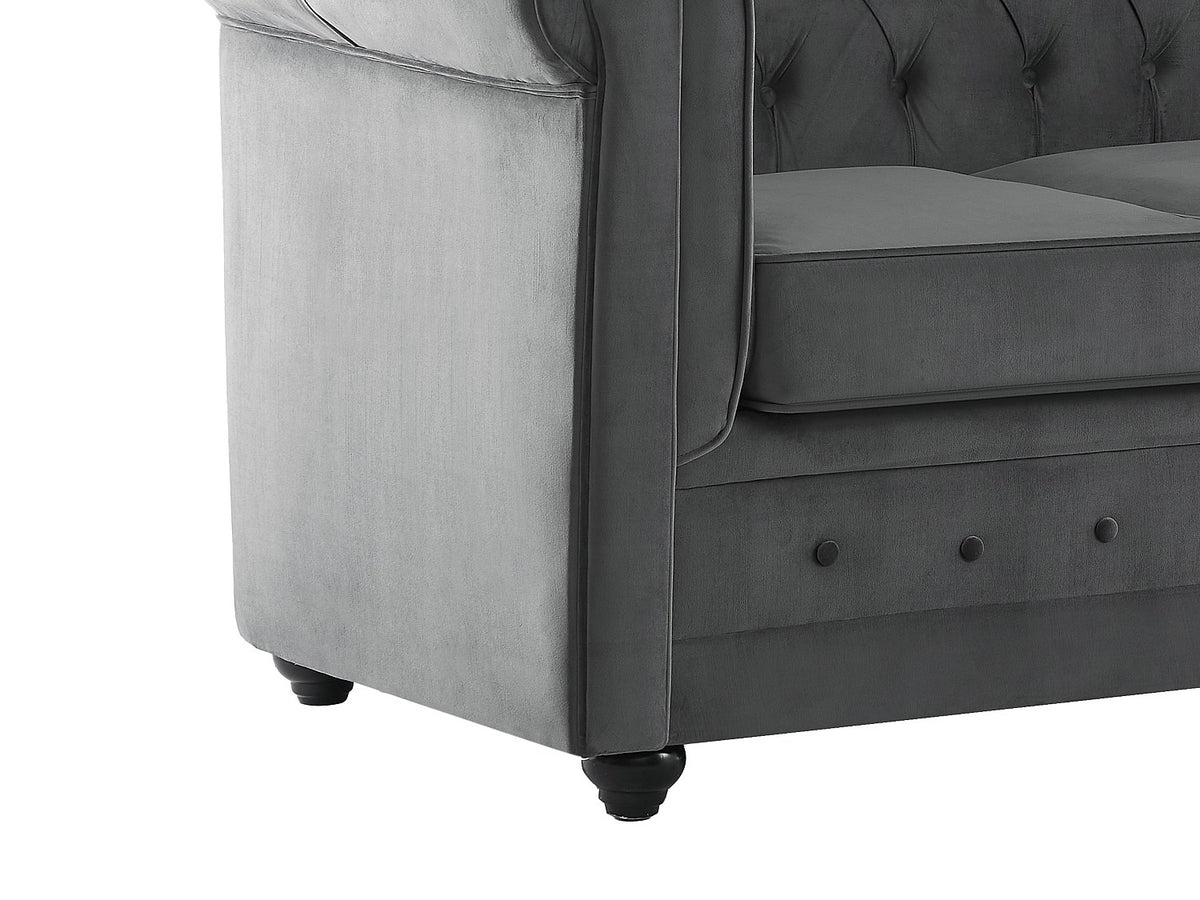 Détail du velours gris anthracite du canapé chesterfield ABBOTT