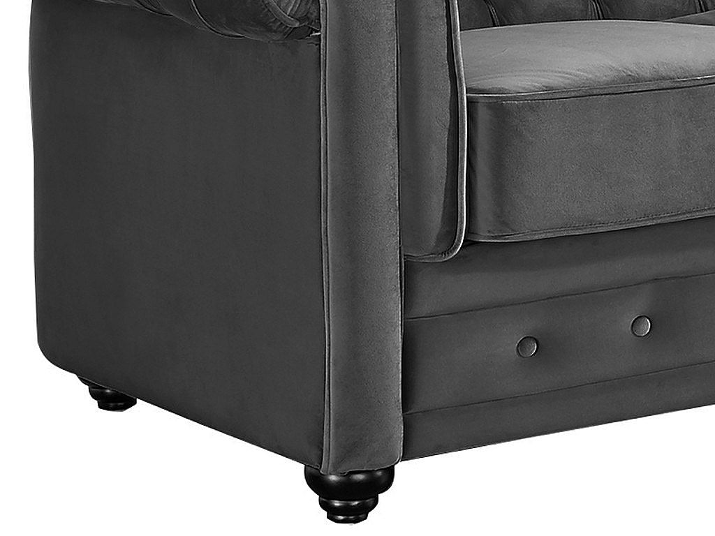 Détail du velours gris anthracite du canapé chesterfield GREENWICH