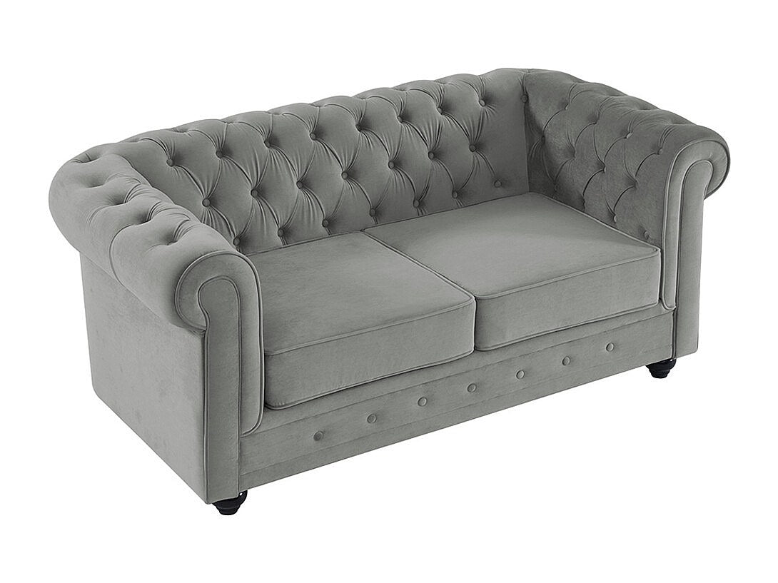 Capitonnage du canapé chesterfield HAMPSTEAD 2 places velours gris clair