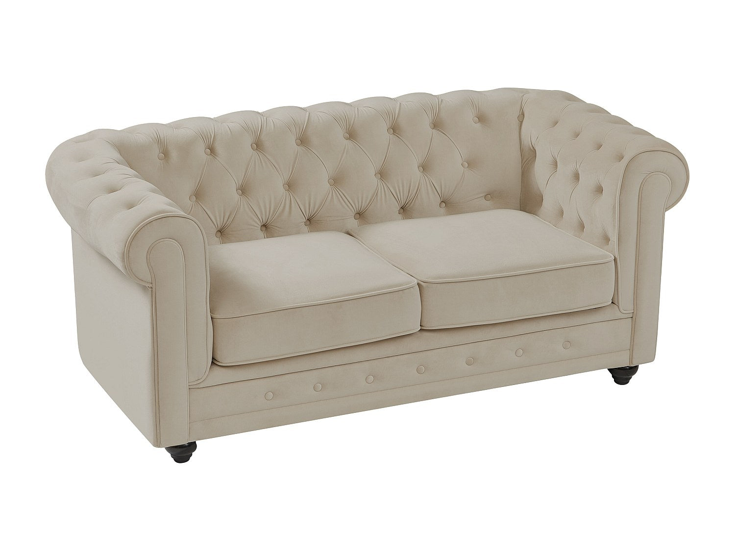 Détail du velours beige du canapé chesterfield ISLINGTON