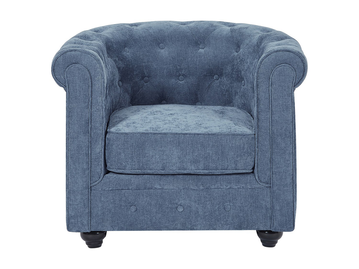 Capitonnage du fauteuil chesterfield WALTON en tissu bleu