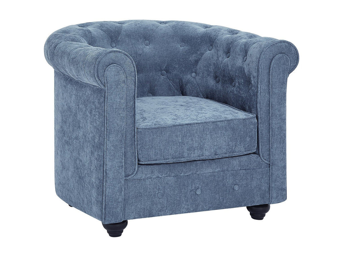 Accoudoirs roulés du fauteuil chesterfield WALTON en tissu bleu