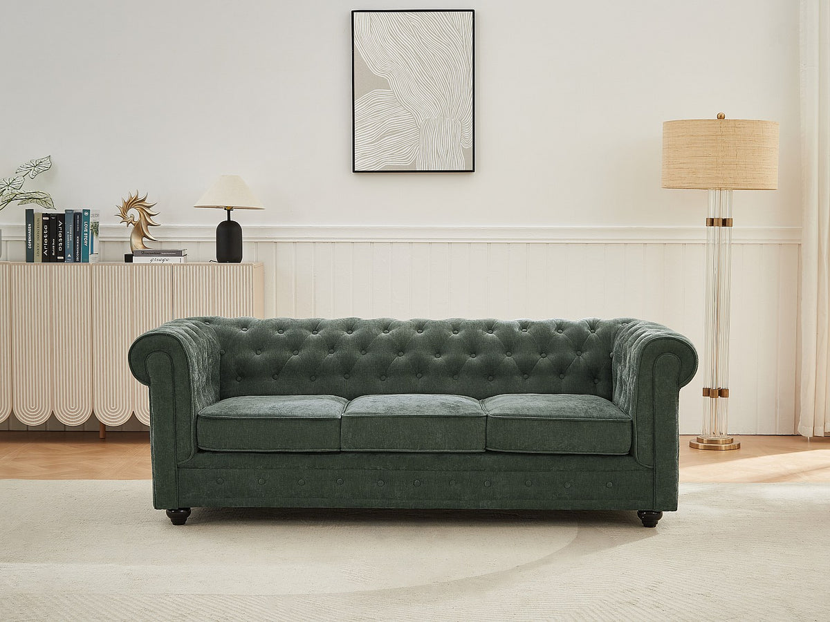 Vue d'ensemble du canapé chesterfield WALTON 3 places vert