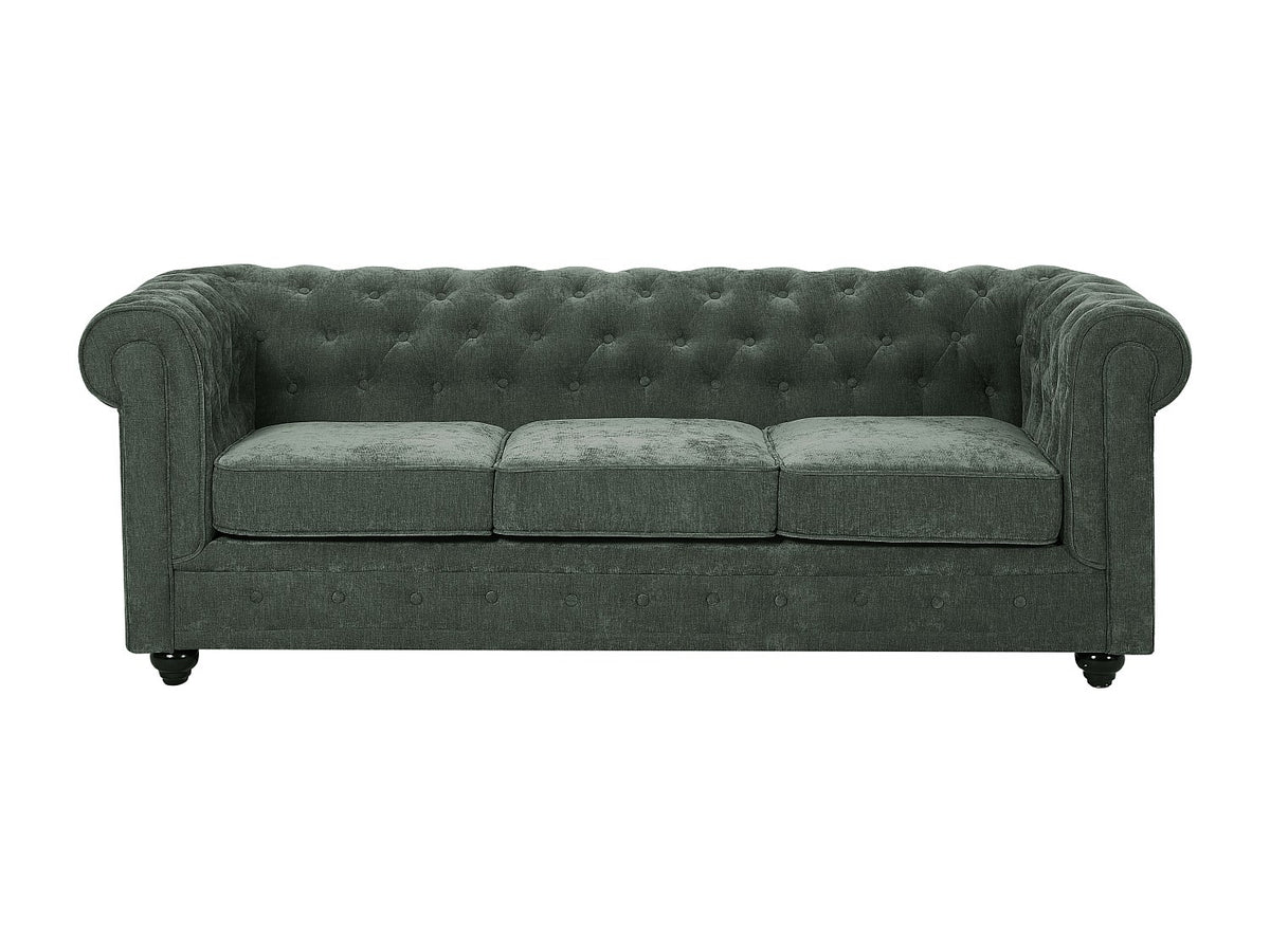 Capitonnage du canapé chesterfield WALTON 3 places en tissu vert