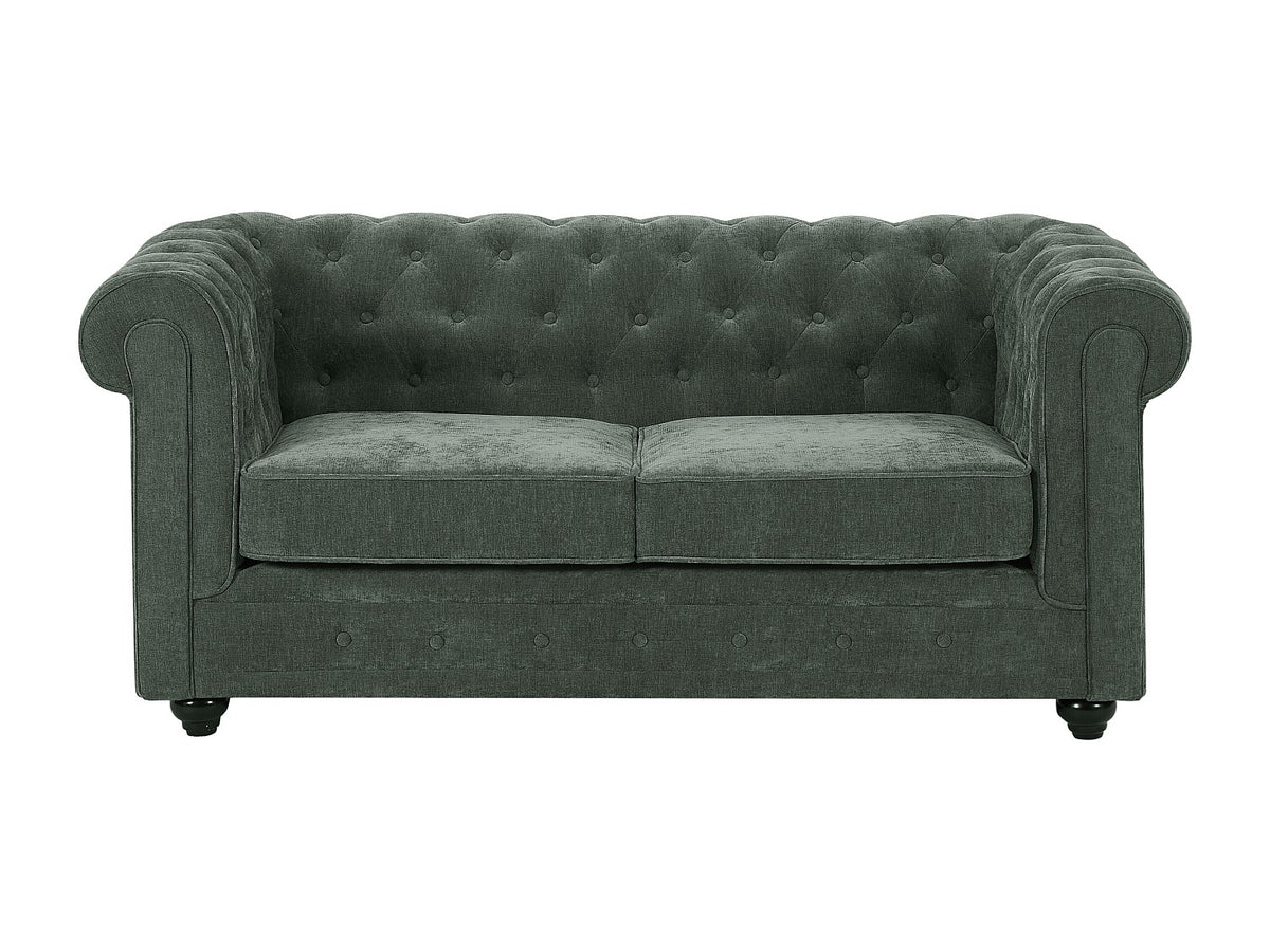 Capitonnage du canapé chesterfield WALTON 2 places en tissu vert