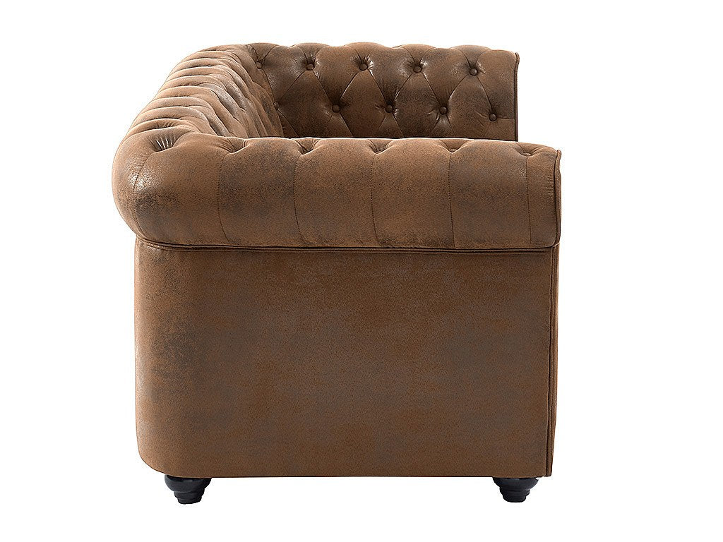 Vue d'ensemble du canapé chesterfield CARLTON 2 places microfibre marron