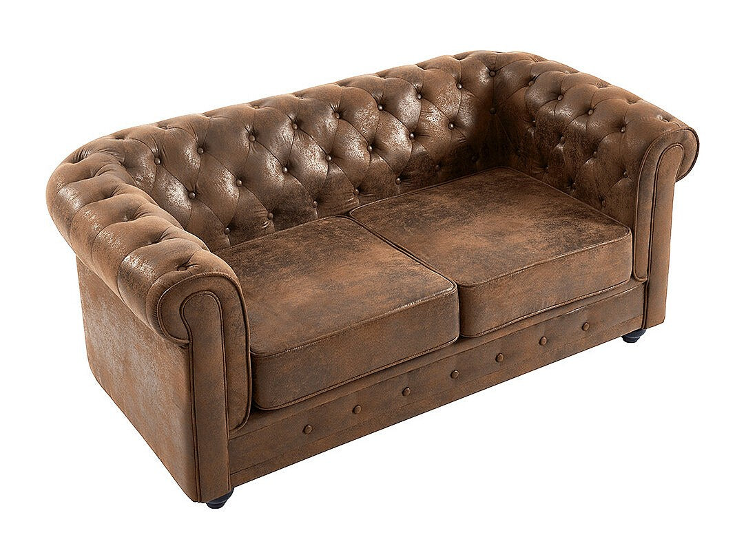 Détail de la microfibre aspect cuir vieilli du canapé chesterfield CARLTON 2 places