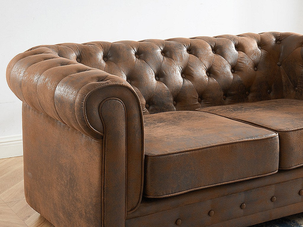 Profil du canapé chesterfield CARLTON 2 places en microfibre vieillie