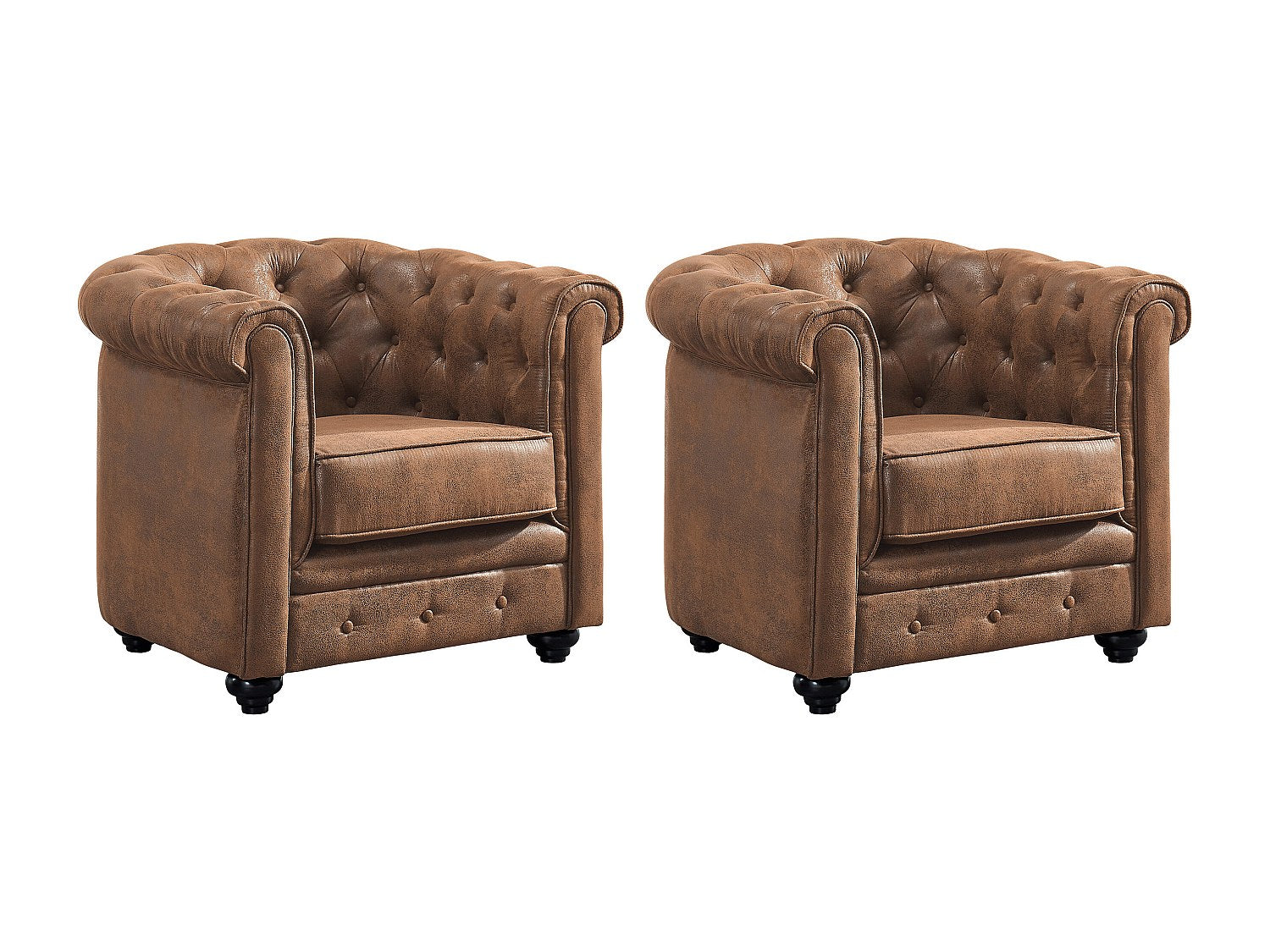 Capitonnage des fauteuils chesterfield CARLTON en microfibre marron