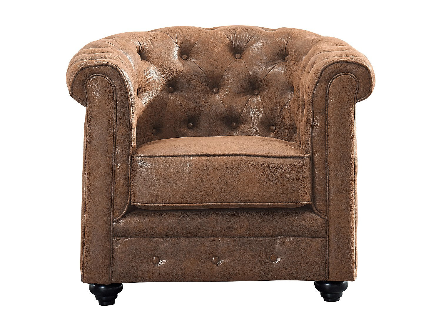 Détail de la microfibre aspect cuir vieilli des fauteuils CARLTON