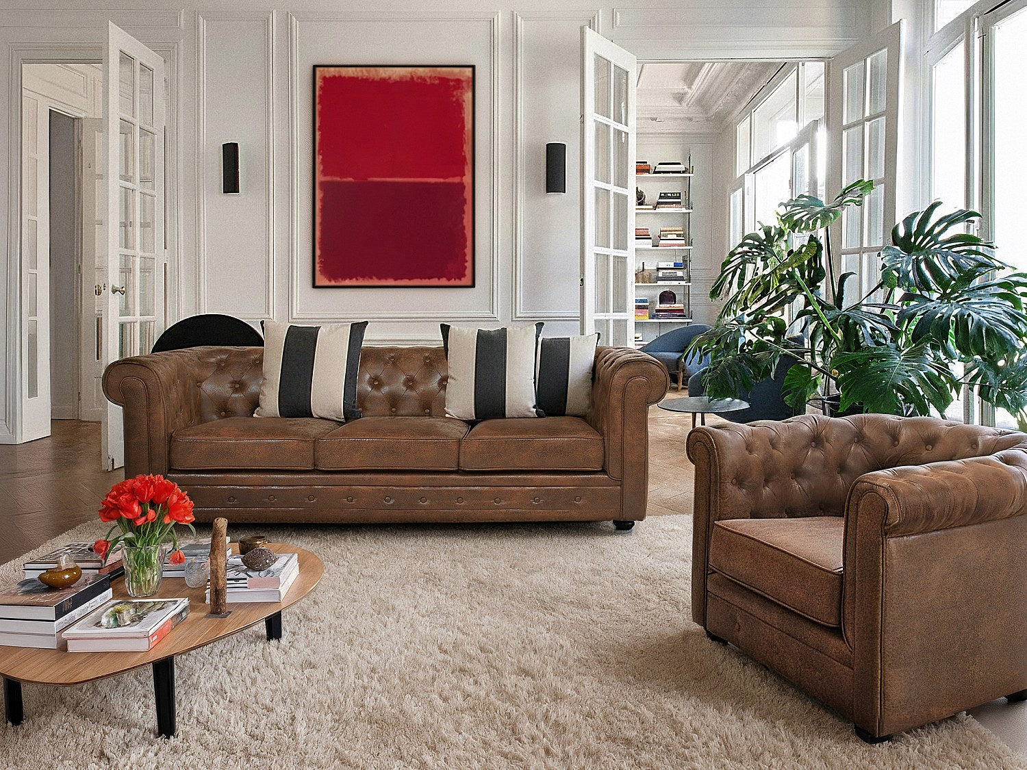 Accoudoirs roulés du fauteuil chesterfield CARLTON marron