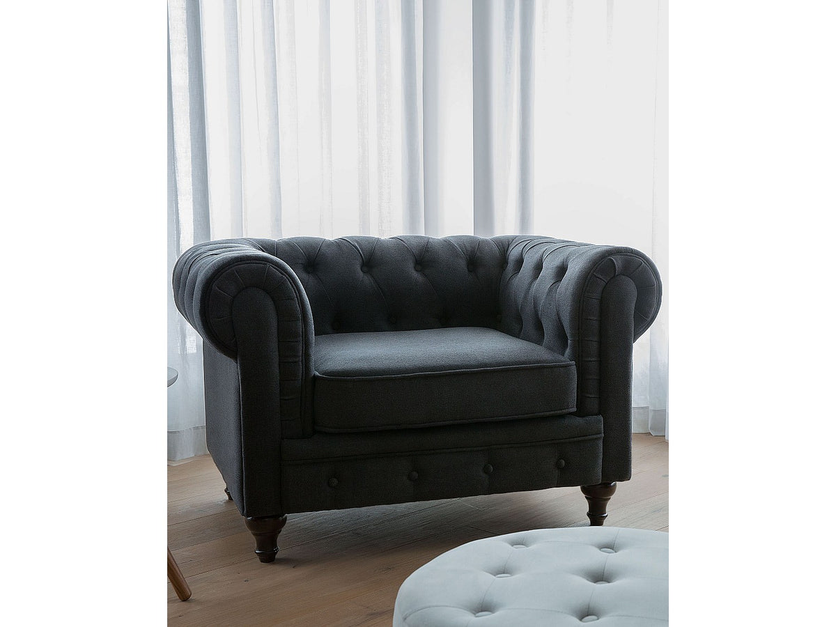 Capitonnage en losanges du fauteuil chesterfield BARROW gris