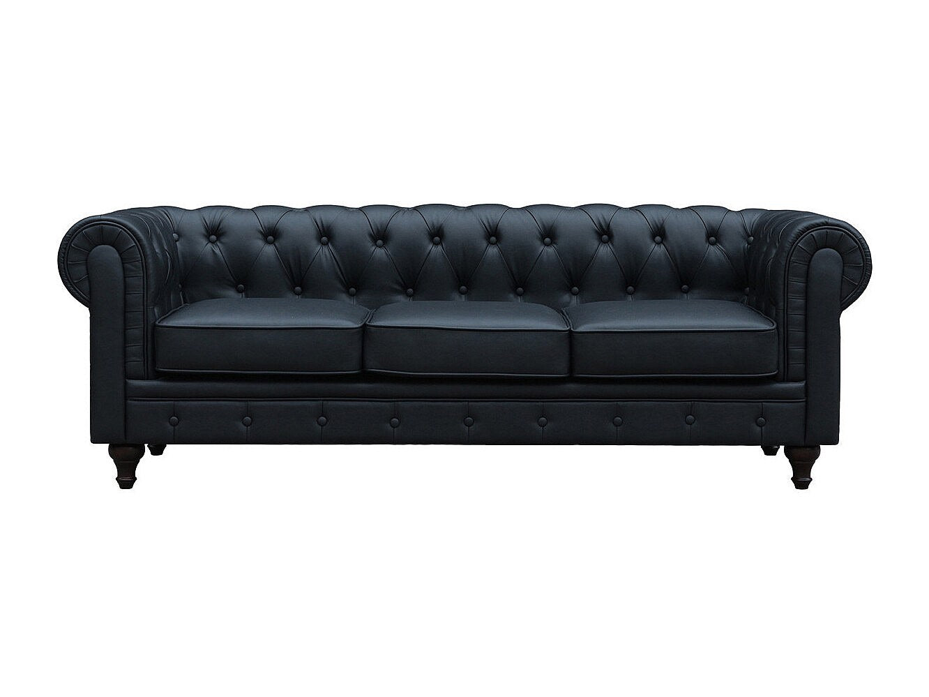 Accoudoirs roulés du canapé chesterfield ALIZA en simili cuir noir