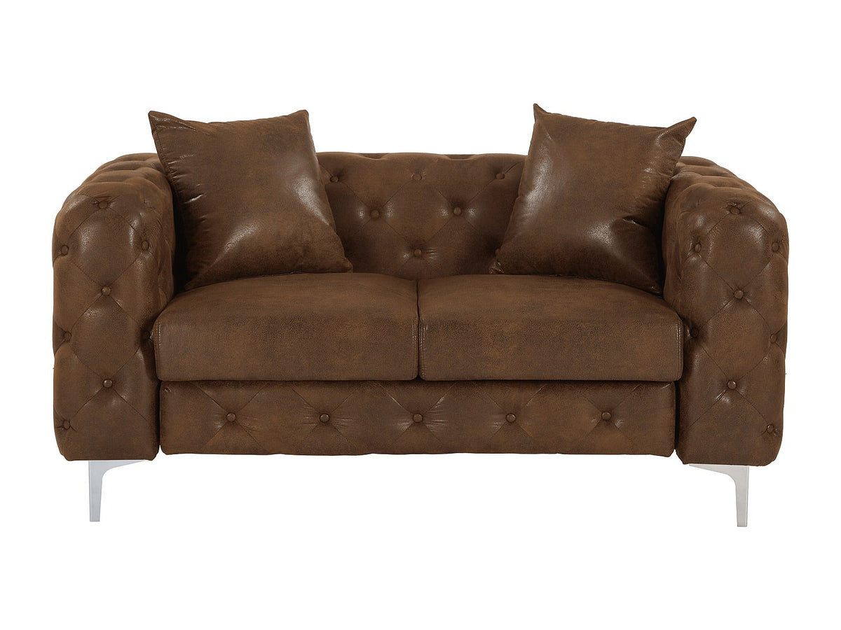Capitonnage du canapé chesterfield EDWINA 2 places microfibre marron